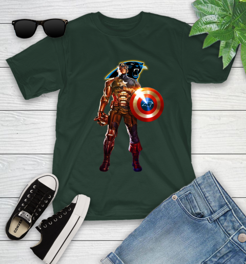 NFL Captain America Marvel Avengers Endgame Football Sports Carolina Panthers Youth T-Shirt 5