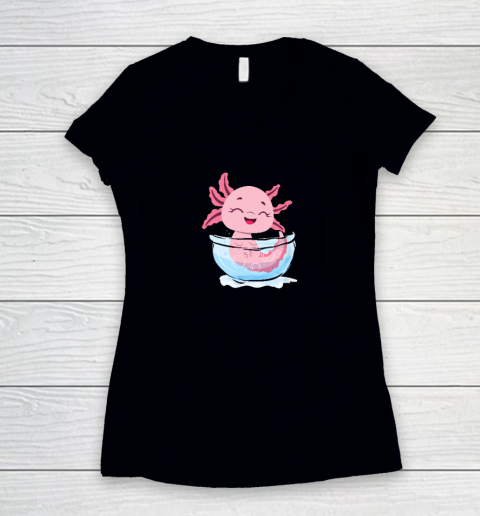 Cute Pink Axolotl on Aquarium for Axolotl Lovers Women's V-Neck T-Shirt