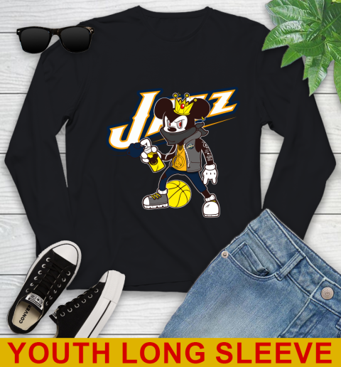 Utah Jazz NBA Basketball Mickey Peace Sign Sports Youth Long Sleeve 2