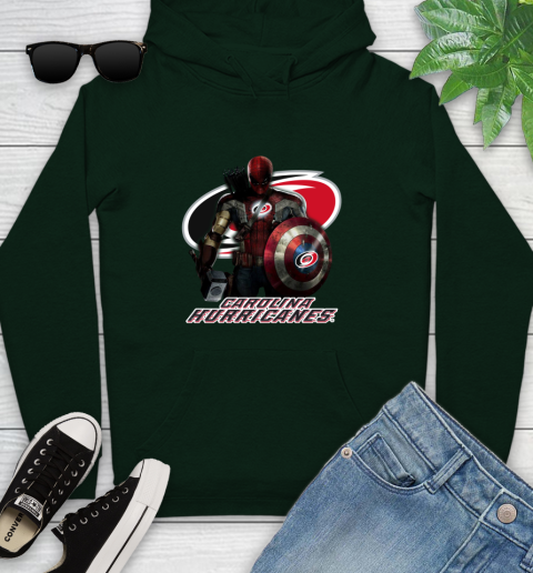 NHL Captain America Thor Spider Man Hawkeye Avengers Endgame Hockey Carolina Hurricanes Youth Hoodie 13