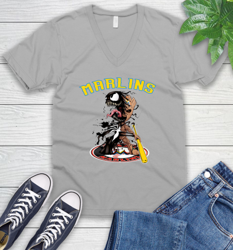MLB Miami Marlins Baseball Venom Groot Guardians Of The Galaxy V-Neck T-Shirt 4