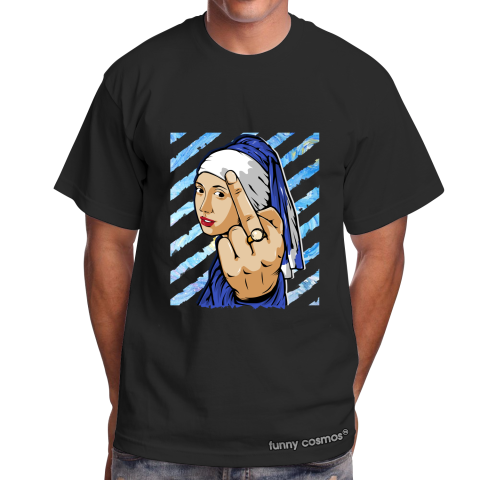 Air Jordan 1 Game Royal Matching Sneaker Tshirt The girl With The Pearl Earing Middle Finger Blue and White Jordan Tshirt