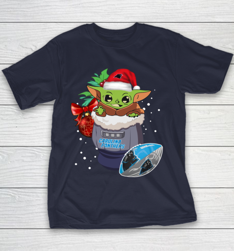 Carolina Panthers Christmas Baby Yoda Star Wars Funny Happy NFL Youth T-Shirt 4