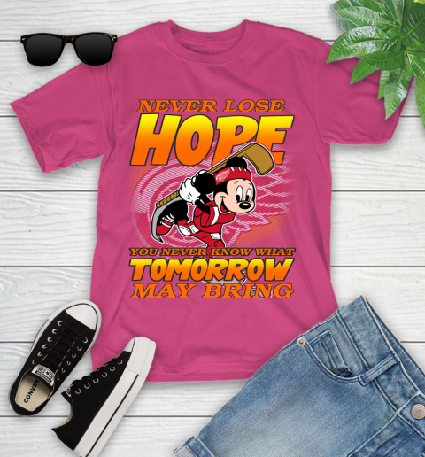 Detroit Red Wings NHL Hockey ootball Mickey Disney Never Lose Hope Youth T-Shirt 11