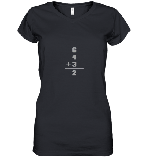 6  4  3 = 2 Baseball Math Apparel for Baseball Lovers Women's V-Neck T-Shirt