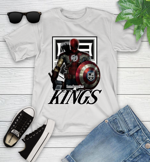 NHL Captain America Thor Spider Man Hawkeye Avengers Endgame Hockey Los Angeles Kings Youth T-Shirt