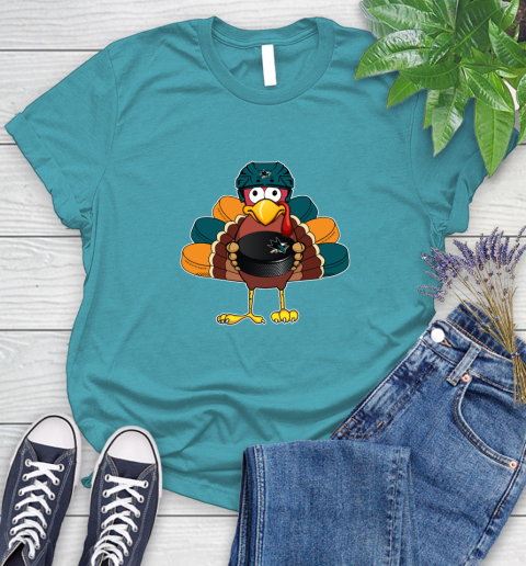 San Jose Sharks Turkey Thanksgiving Day Women's T-Shirt 12