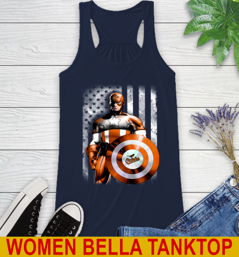 Baltimore Orioles MLB Baseball Captain America Marvel Avengers American Flag Shirt Racerback Tank 9