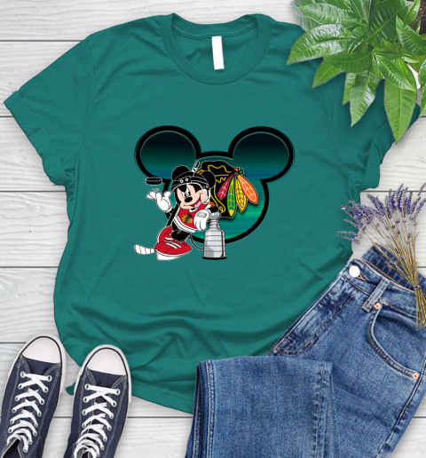 NHL Chicago Blackhawks Stanley Cup Mickey Mouse Disney Hockey T Shirt Women's T-Shirt 12