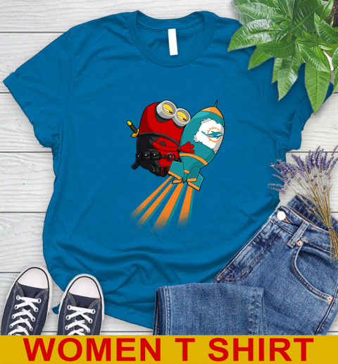 NFL Football Miami Dolphins Deadpool Minion Marvel Shirt Women's T-Shirt 8