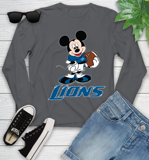 NFL Football Detroit Lions Cheerful Mickey Mouse Shirt Youth Long Sleeve 8