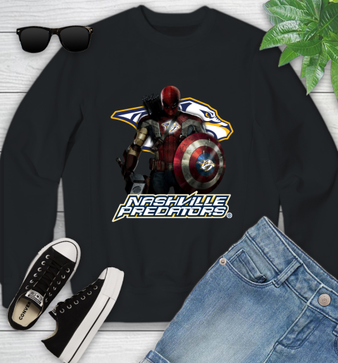 NHL Captain America Thor Spider Man Hawkeye Avengers Endgame Hockey Nashville Predators Youth Sweatshirt 2