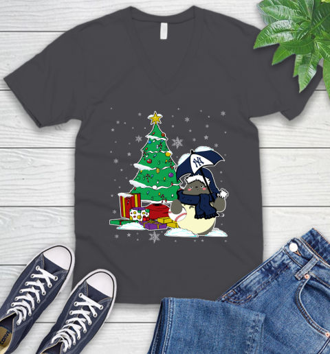 New York Yankees MLB Baseball Cute Tonari No Totoro Christmas Sports V-Neck T-Shirt 4