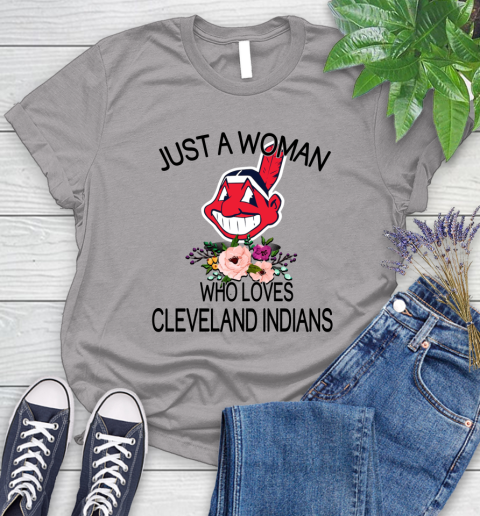 MLB Just A Woman Who Loves Cleveland Indians Baseball Sports Women's T-Shirt 3