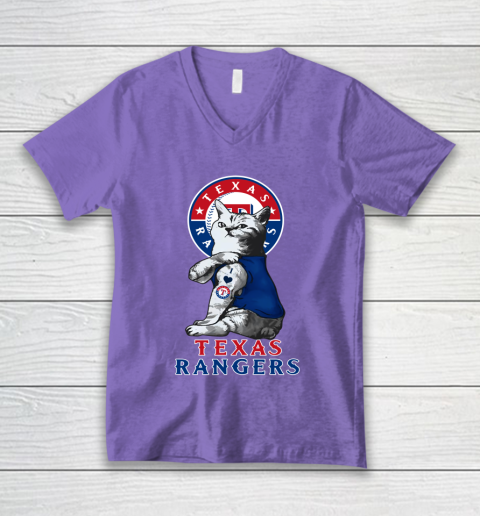 MLB Baseball My Cat Loves Texas Rangers V-Neck T-Shirt 8