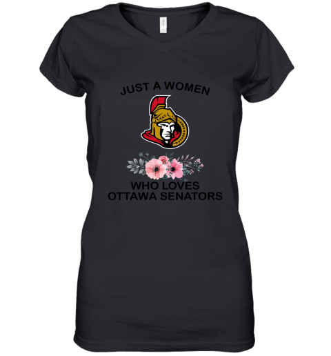NHL Just A Woman Who Loves Ottawa Senators Hockey Sports Women's V-Neck T-Shirt