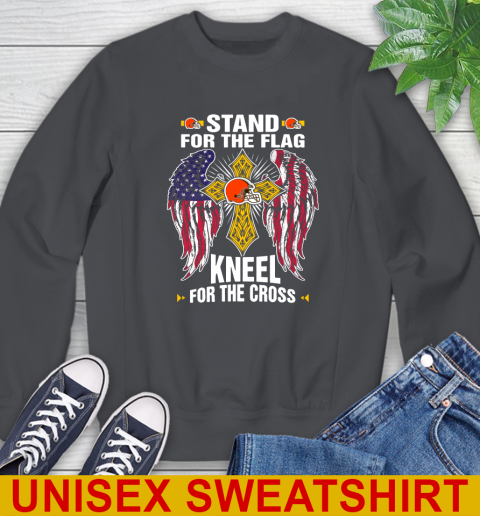 NFL Football Cleveland Browns Stand For Flag Kneel For The Cross Shirt Sweatshirt - Image 8