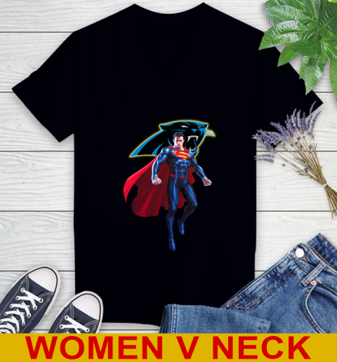 NFL Superman DC Sports Football Carolina Panthers Women's V-Neck T-Shirt 2