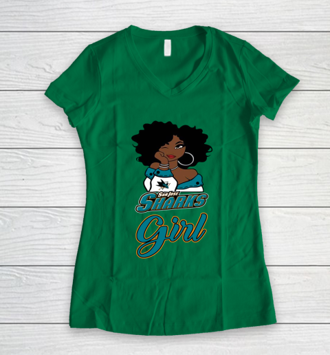 San Jose Sharks Girl NHL Women's V-Neck T-Shirt 5