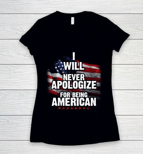 Veteran Shirt Patriot Never Apologize Women's V-Neck T-Shirt