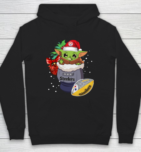 Pittsburgh Steelers Christmas Baby Yoda Star Wars Funny Happy NFL Hoodie 2