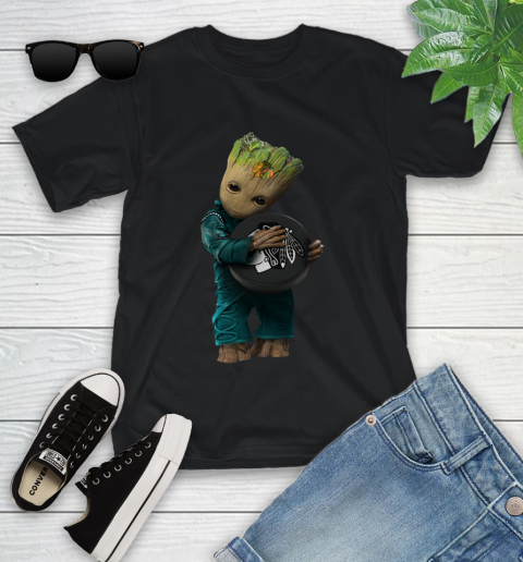 NHL Groot Guardians Of The Galaxy Hockey Sports Chicago Blackhawks Youth T-Shirt 2