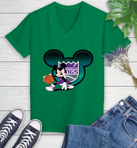 NBA Sacramento Kings Mickey Mouse Disney Basketball Women's V-Neck T-Shirt 5