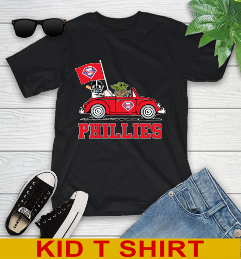 MLB Baseball Philadelphia Phillies Darth Vader Baby Yoda Driving Star Wars Shirt Youth T-Shirt 2