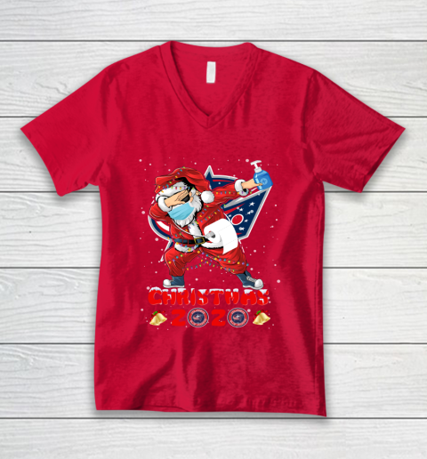 Columbus Blue Jackets Funny Santa Claus Dabbing Christmas 2020 NHL V-Neck T-Shirt 6