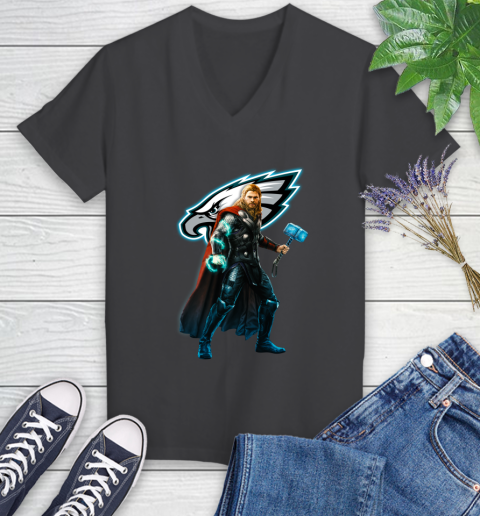 NFL Thor Avengers Endgame Football Philadelphia Eagles Women's V-Neck T-Shirt 8