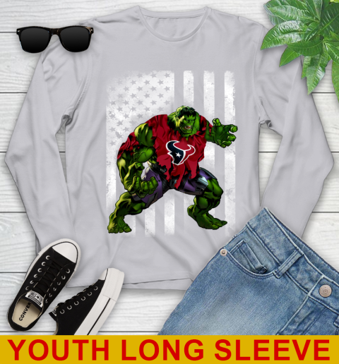 Houston Texans Hulk Marvel Avengers NFL Football American Flag Youth Long Sleeve 5
