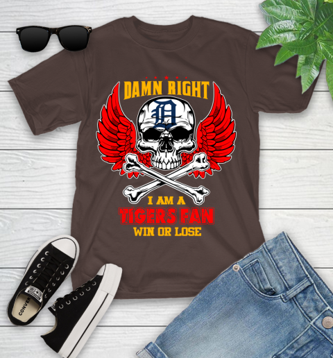MLB Damn Right I Am A Detroit Tigers Win Or Lose Skull Baseball Sports Youth T-Shirt 7