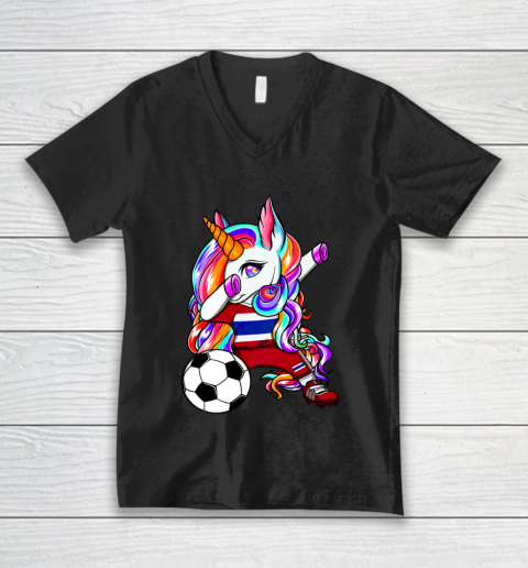 Dabbing Unicorn Thailand Soccer Fans Jersey Thai Football V-Neck T-Shirt