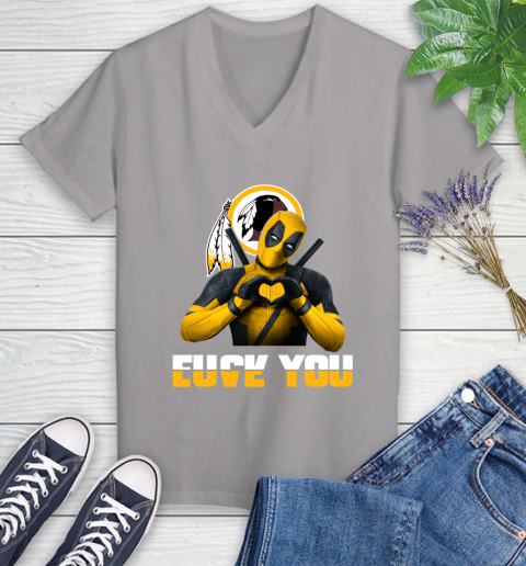 NHL Washington Redskins Deadpool Love You Fuck You Football Sports Women's V-Neck T-Shirt 4