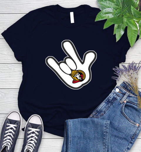 Ottawa Senators NHL Hockey Mickey Rock Hand Disney Women's T-Shirt 3