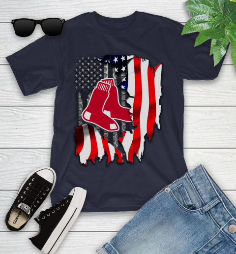 Boston Red Sox MLB Baseball American Flag Youth T-Shirt 2