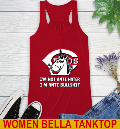 Cincinnati Reds MLB Baseball Unicorn I'm Not Anti Hater I'm Anti Bullshit Racerback Tank 6