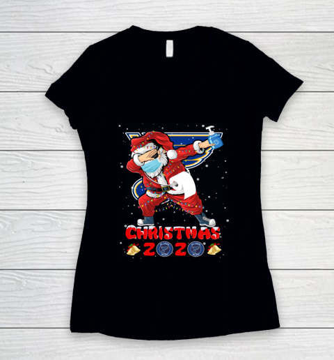 St.Louis Blues Funny Santa Claus Dabbing Christmas 2020 NHL Women's V-Neck T-Shirt
