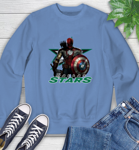 NHL Captain America Thor Spider Man Hawkeye Avengers Endgame Hockey Dallas Stars Sweatshirt 11