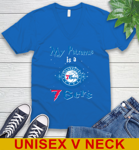 NBA Basketball Harry Potter My Patronus Is A Philadelphia 76ers V-Neck T-Shirt 5