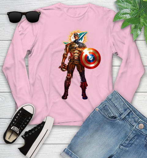 NFL Captain America Marvel Avengers Endgame Football Sports Miami Dolphins Youth Long Sleeve 10