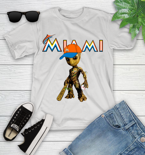 MLB Miami Marlins Groot Guardians Of The Galaxy Baseball Youth T-Shirt