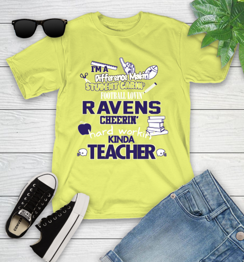 Baltimore Ravens NFL I'm A Difference Making Student Caring Football Loving Kinda Teacher Youth T-Shirt 10