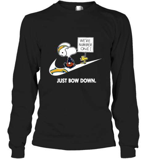 nfl Los Angeles Chargers Are Number One – nike Just Bow Down Snoopy cblg los angeles chargers are number one ndash just bow dow long sleeve tee 14 front black