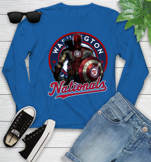 MLB Captain America Thor Spider Man Hawkeye Avengers Endgame Baseball Washington Nationals Youth Long Sleeve 9