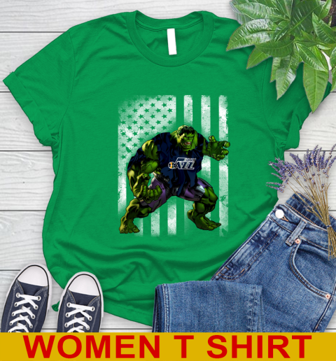 Utah Jazz Hulk Marvel Avengers NBA Basketball American Flag Women's T-Shirt 7