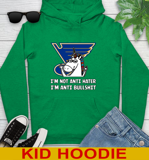 St.Louis Blues NHL Hockey Unicorn I'm Not Anti Hater I'm Anti Bullshit Youth Hoodie 8