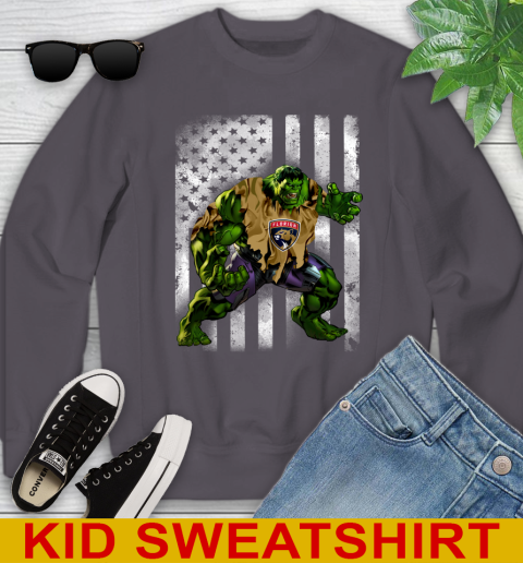 Florida Panthers Hulk Marvel Avengers NHL Hockey American Flag Youth Sweatshirt - Image 6