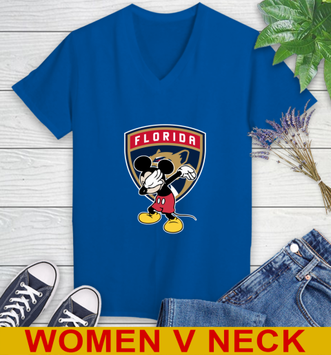 Florida Panthers NHL Hockey Dabbing Mickey Disney Sports Women's V-Neck T-Shirt 11