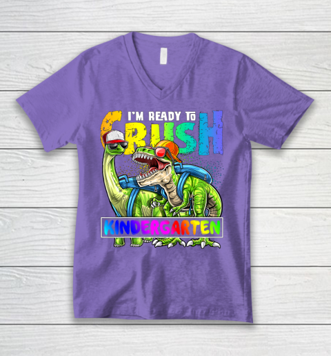 Next Level t shirts I m Ready To Crush Kindergarten T Rex Dino Holding Pencil Back To School V-Neck T-Shirt 8